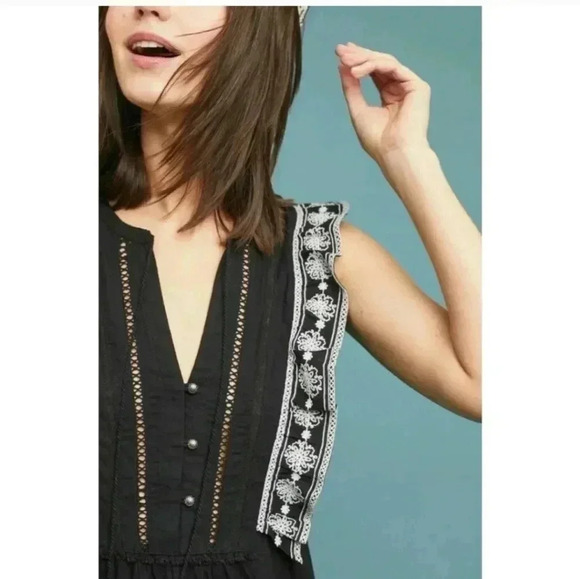 Anthropologie Akemi + Kin Adelina embroidered tasseled pom pom hem ruffle top - Picture 3 of 9